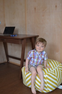 Idris, 2, enjoys visiting his parents' Modern-Shed.