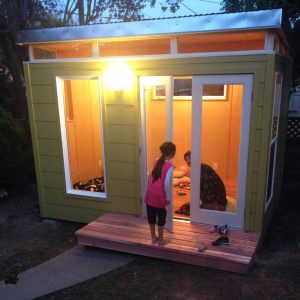 Kimberli's children enjoy watching movies in the Modern-Shed.