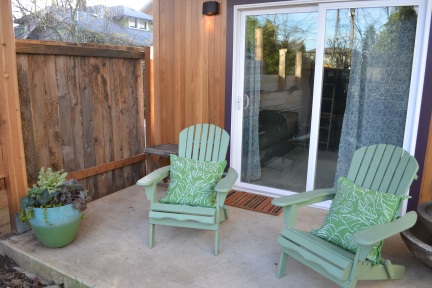 A small patio offers guests a chance to check out Marc and Jeanine's gardens