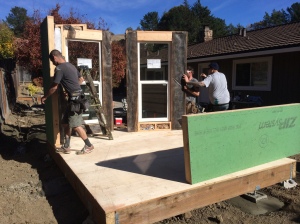 Day 1 of Darius Mojahed's Modern-Shed home office build saw the walls and roof go up.