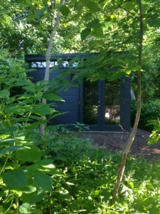 David's 14' by 14' Modern-Shed garden studio in rural Pennsylvania.