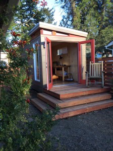 This 8' by 15' foot Modern-Shed home office sit in the front yeard of the Jones-Churi home.