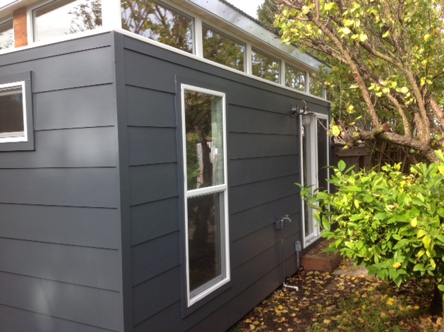 Modern-Shed was able to install this 12' by 18' structure less than six weeks after her initial call, with minimum disruption for the neighborhood.