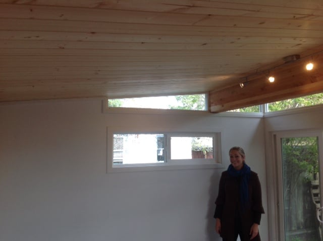 Karina inside her family's new Modern-Shed.