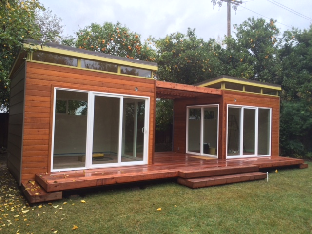 This Modern-Shed twin studio is made with beautiful redwood siding.